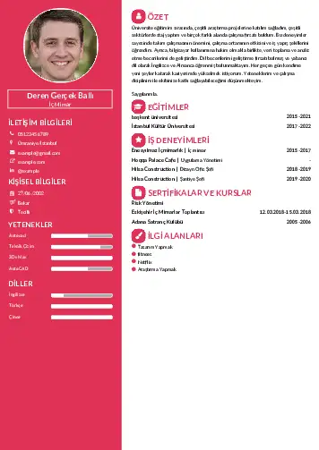 İç Mimar Cv Örnekleri cv indir